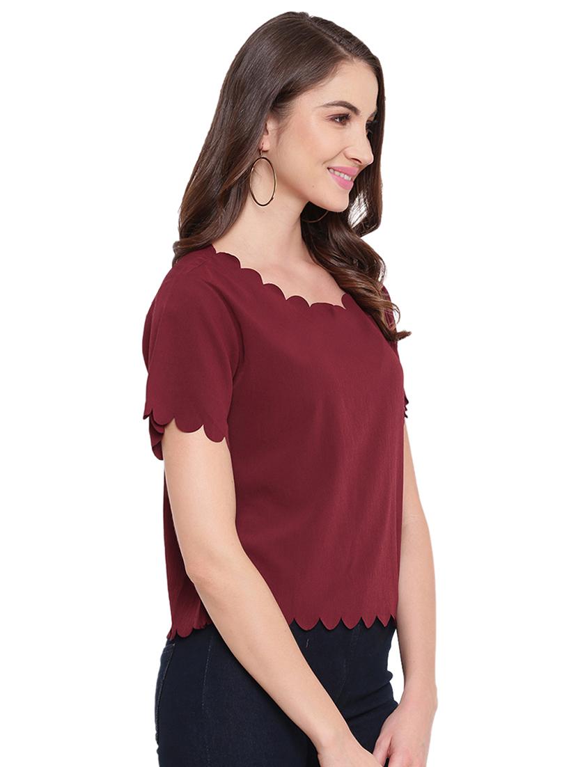 scallop hem solid top - 16584699 - Zoom Image - 2