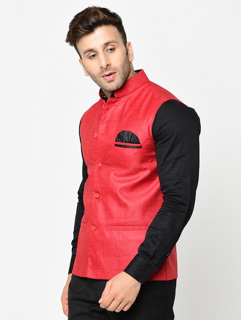 red solid nehru jacket - 16585074 - Zoom Image - 2
