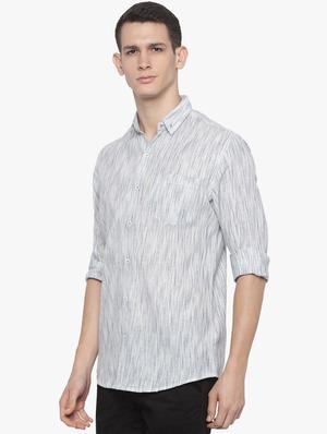 grey linen self design casual shirt - 16585390 - Standard Image - 2