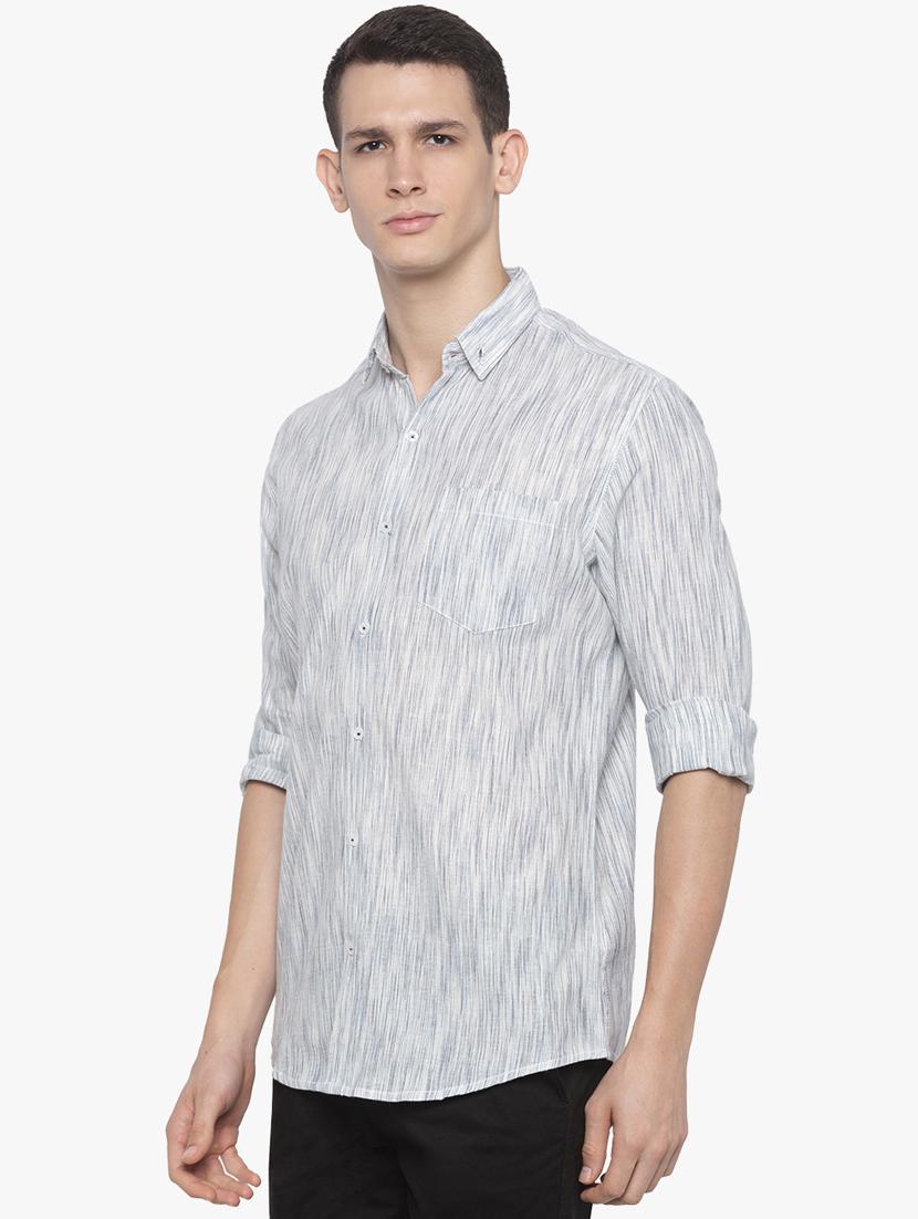 grey linen self design casual shirt - 16585390 - Zoom Image - 2