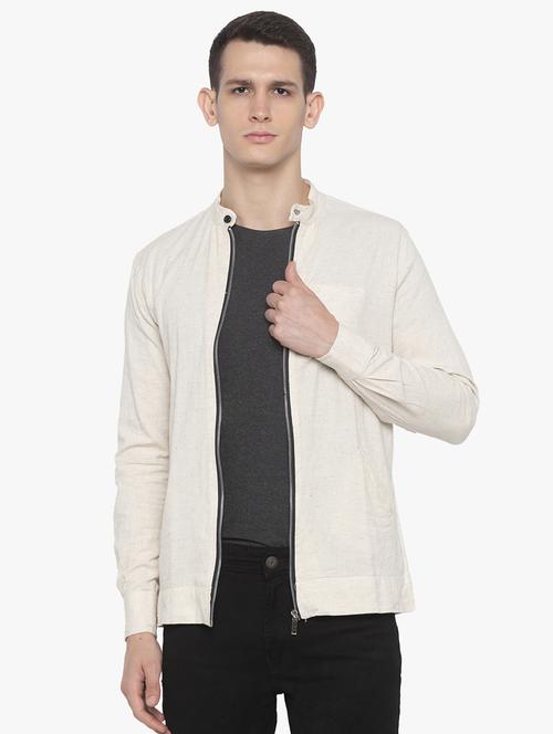 beige solid casual jacket - 16585404 - Very Small Image - 1