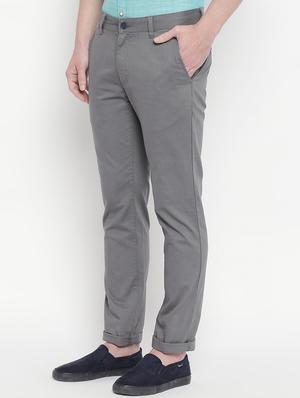 grey solid flat front casual trouser - 16585420 - Standard Image - 2