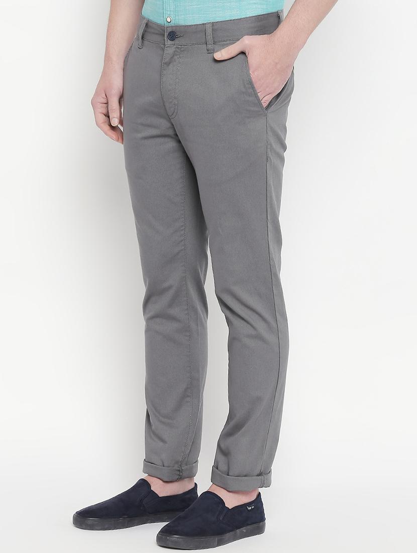 grey solid flat front casual trouser - 16585420 - Zoom Image - 2