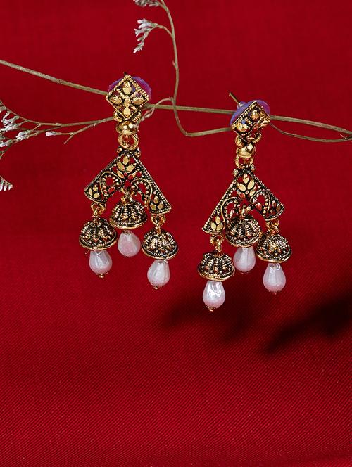 gold metal drop earring - 16585596 - Standard Image - 1