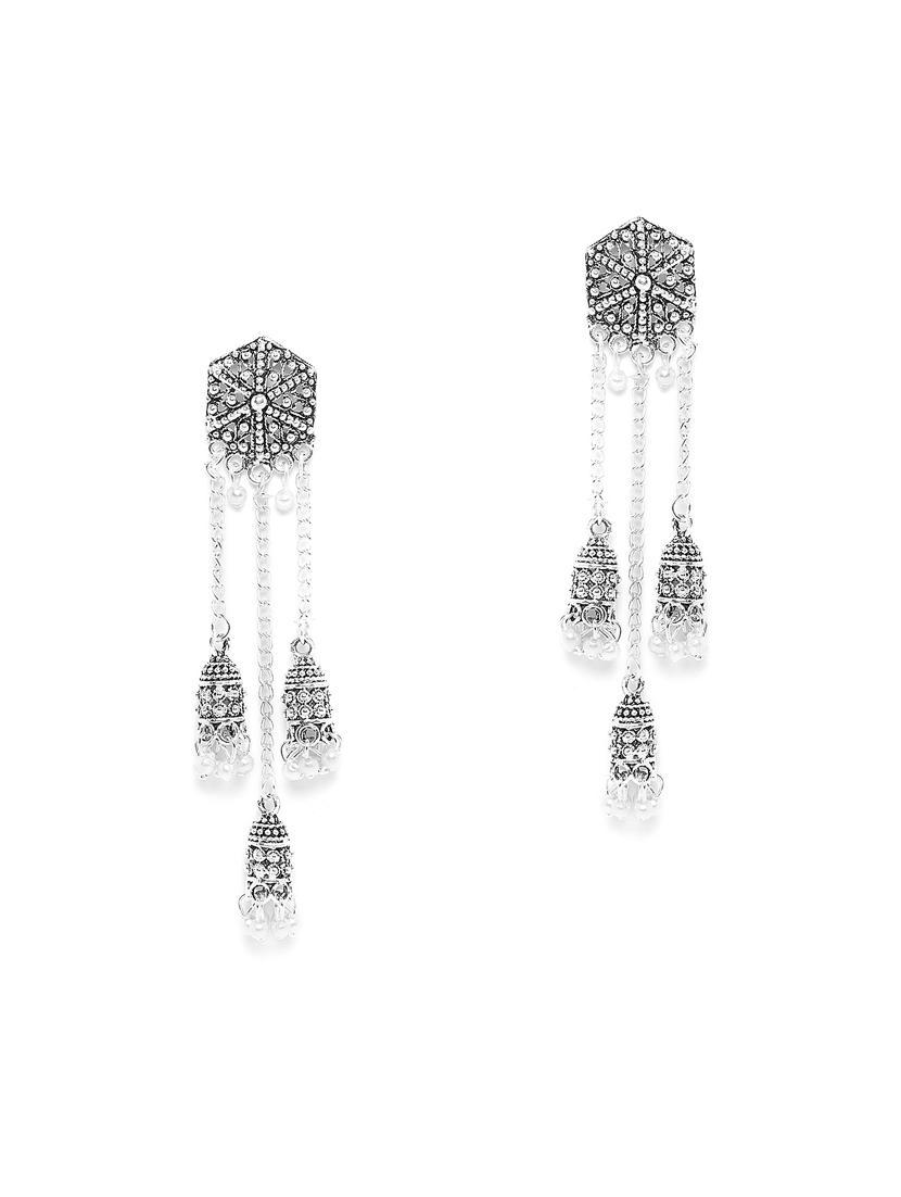 silver metal drop earring - 16585617 - Zoom Image - 2