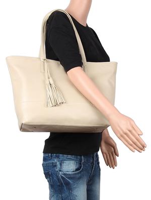 beige leatherette (pu) regular handbag - 16585734 - Standard Image - 5