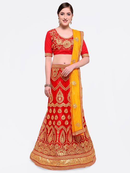 embroidered contrast lehenga - 16585953 - Very Small Image - 1