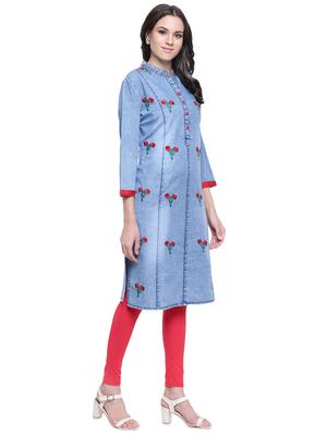denim straight kurta - 16586022 - Standard Image - 2