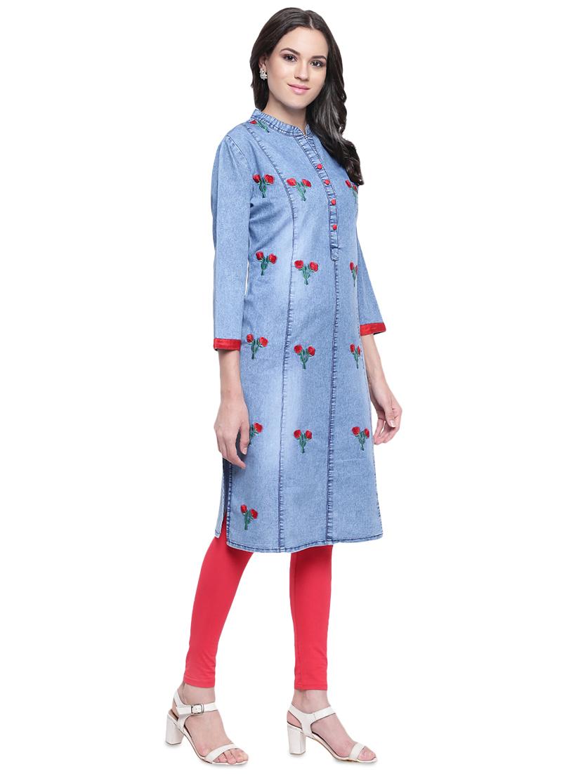 denim straight kurta - 16586022 - Zoom Image - 2