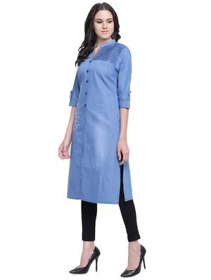 denim straight kurta - 16586023 - Standard Image - 2