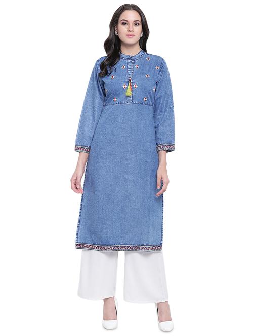 denim straight kurta - 16586024 - Standard Image - 1