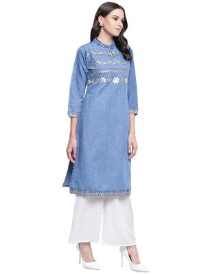 denim straight kurta - 16586025 - Standard Image - 2