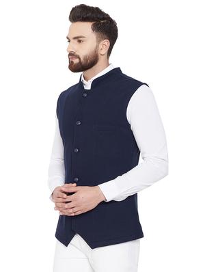navy blue solid nehru jacket - 16586266 - Standard Image - 2