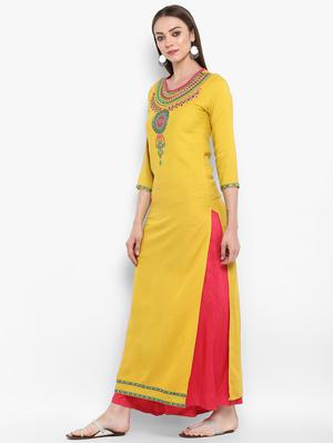 embroidered straight kurta with palazzo set - 16586339 - Standard Image - 2