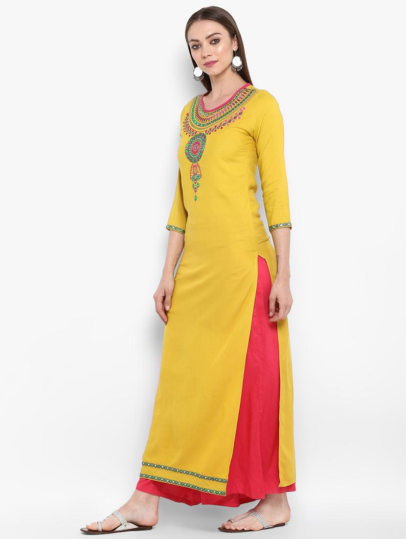 embroidered straight kurta with palazzo set - 16586339 - Zoom Image - 2