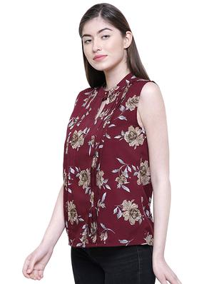 pin tucked key hole neck floral top - 16586849 - Standard Image - 2
