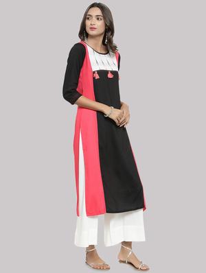 color block straight kurta - 16587077 - Standard Image - 2