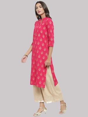 block printed straight kurta - 16587078 - Standard Image - 2