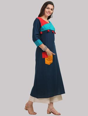 patch work straight kurta - 16587133 - Standard Image - 2