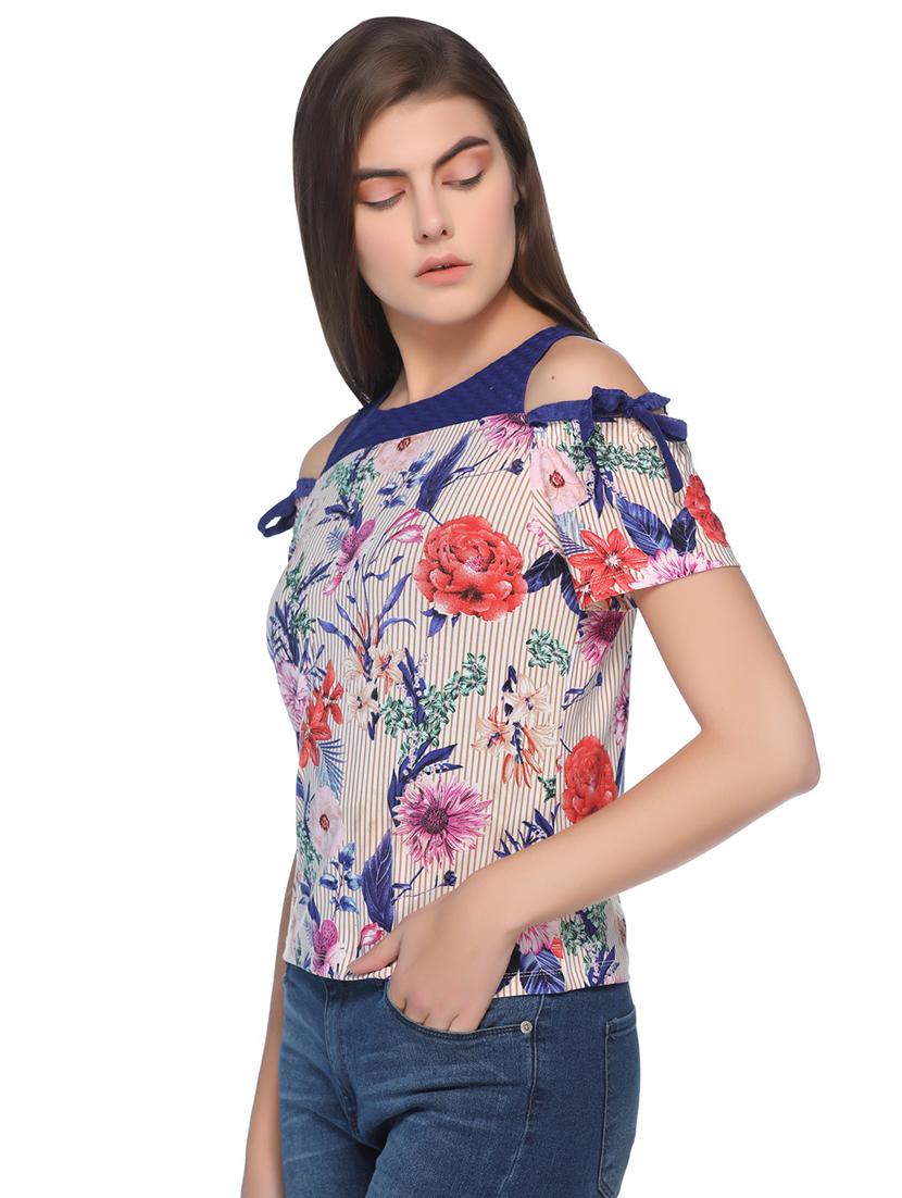 cold shoulder tie knot striped top - 16587496 - Zoom Image - 2