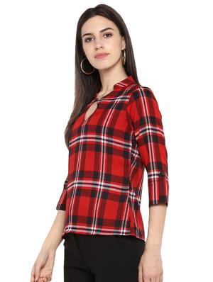 mandarin neck checkered top - 16588665 - Standard Image - 2