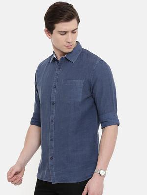 blue solid casual shirt - 16588996 - Standard Image - 2