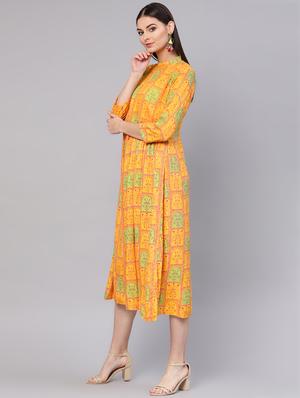 printed a-line ethnic dress - 16589273 - Standard Image - 2