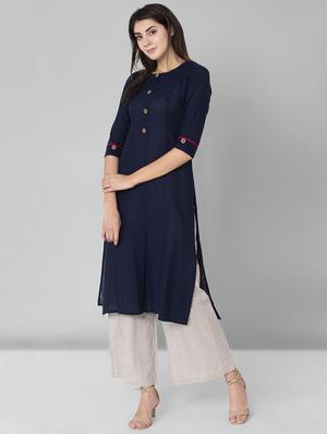 solid straight kurta - 16589422 - Standard Image - 2