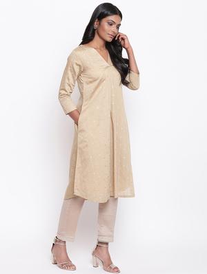solid chanderi a-line kurta - 16589565 - Standard Image - 2