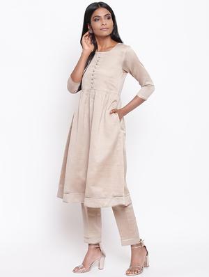 solid chanderi flared kurta - 16589566 - Standard Image - 2