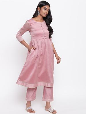 solid chanderi flared kurta - 16589567 - Standard Image - 2