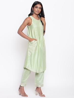 pastel pleated flared kurta - 16589568 - Standard Image - 2