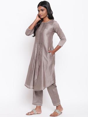 solid chanderi a-line kurta - 16589569 - Standard Image - 2