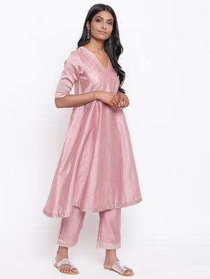 solid chanderi flared kurta - 16589571 - Standard Image - 2