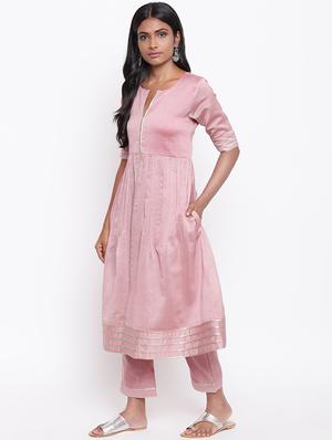 solid chanderi flared kurta - 16589573 - Standard Image - 2