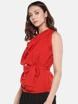 tie front cowl neck top - 16590709 - Standard Image - 2