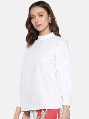 bishop sleeved mock neck top - 16590717 - Standard Image - 2
