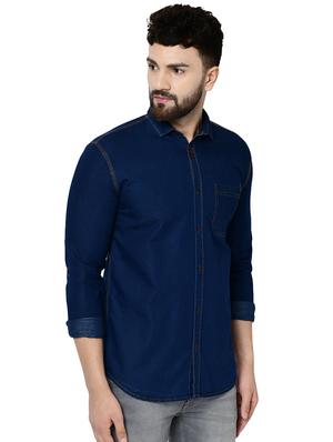 navy blue solid casual shirt - 16590953 - Standard Image - 2