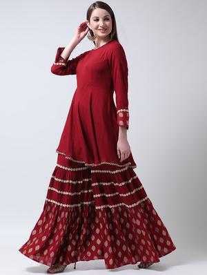 solid kurta printed sharara set - 16591837 - Standard Image - 2