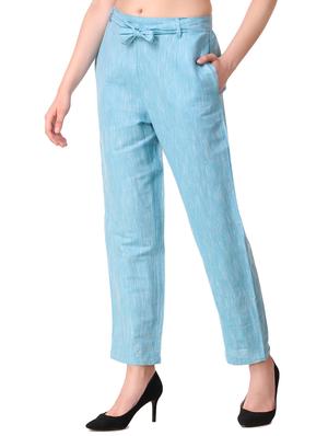 blue cotton flat front trousers - 16592145 - Standard Image - 2