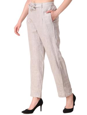 grey cotton flat front trousers - 16592146 - Standard Image - 2