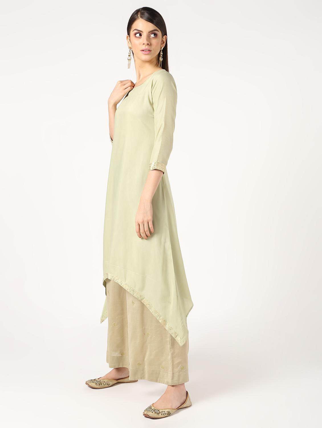 gold print asymmetric kurta - 16592260 - Zoom Image - 2