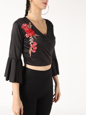 floral patch bell sleeved top - 16592534 - Standard Image - 5