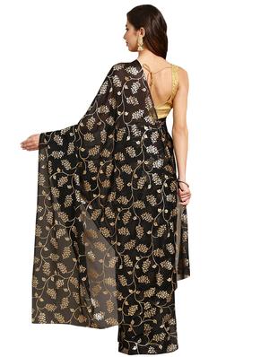 gold print printed saree with blouse - 16595614 - Standard Image - 2