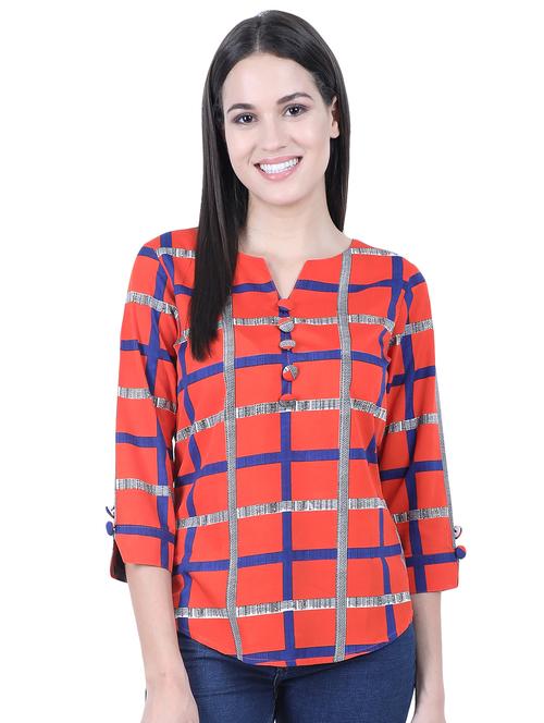 notch neck checkered top - 16596142 - Standard Image - 1