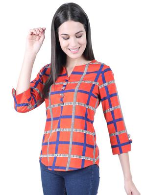 notch neck checkered top - 16596142 - Standard Image - 2