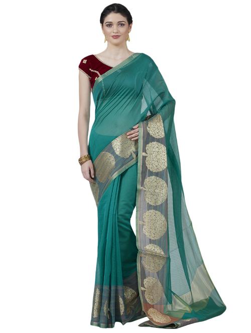 solid borederd banarasi saree with blouse - 16596356 - Standard Image - 1