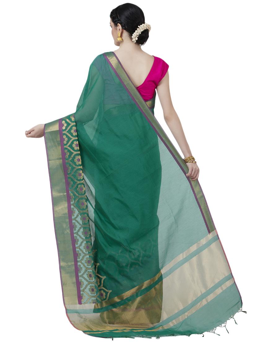 solid borederd banarasi saree with blouse - 16596358 - Zoom Image - 2