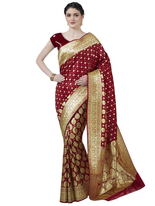 paisley banarasi saree with blouse - 16596392 - Very Small Image - 1