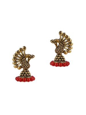 red metal jhumka earring - 16596831 - Standard Image - 2